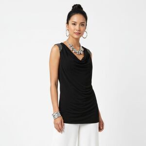 Cache Black Sleeveless Embellished Shoulder Side Ruched‎ Top Blouse M
